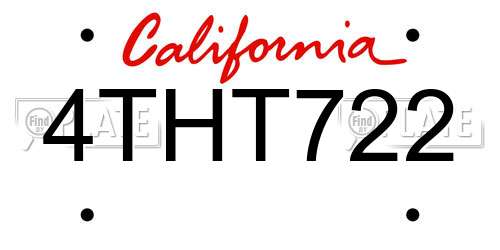 4THT722 California License Plate