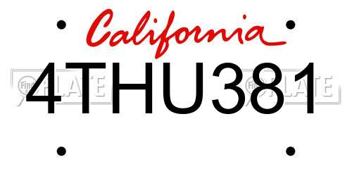 4THU381 California License Plate