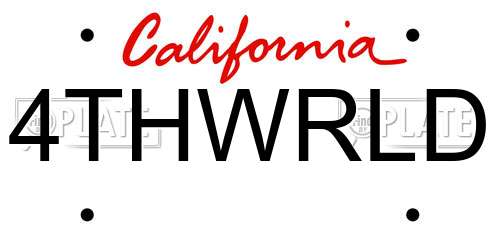 4THWRLD California License Plate