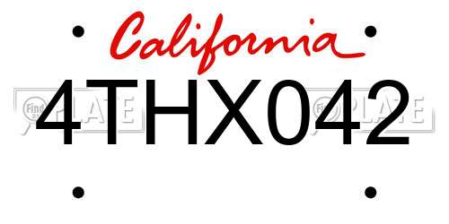 4THX042 California License Plate