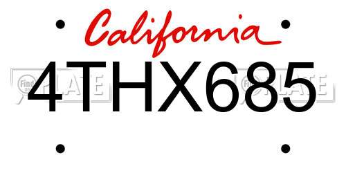 4THX685 California License Plate