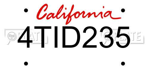 4TID235 California License Plate