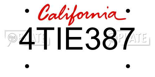 4TIE387 California License Plate