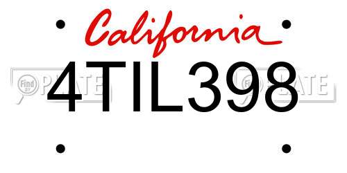 4TIL398 California License Plate