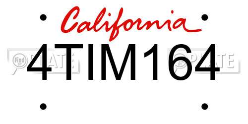 4TIM164 California License Plate