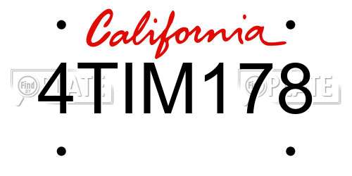 4TIM178 California License Plate