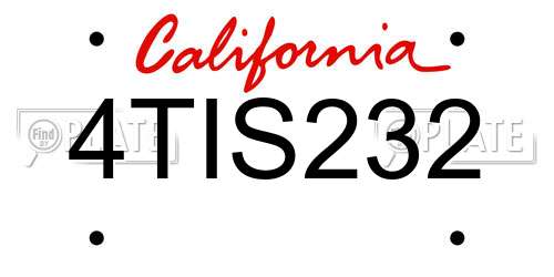 4TIS232 California License Plate