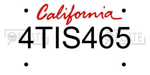 4TIS465 California License Plate