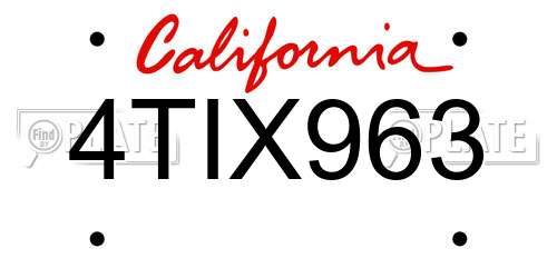 4TIX963 California License Plate