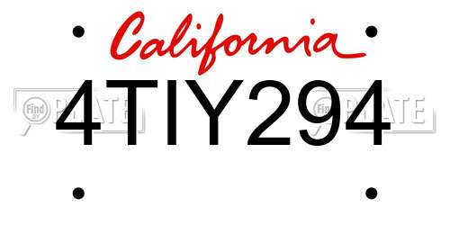 4TIY294 California License Plate