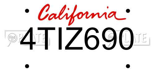 4TIZ690 California License Plate
