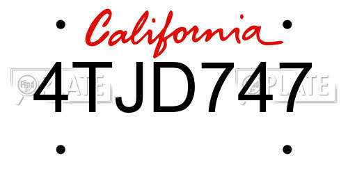 4TJD747 California License Plate
