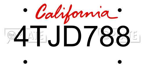 4TJD788 California License Plate