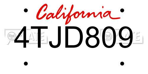 4TJD809 California License Plate