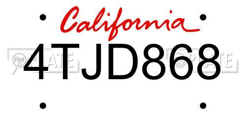 4TJD868 California License Plate