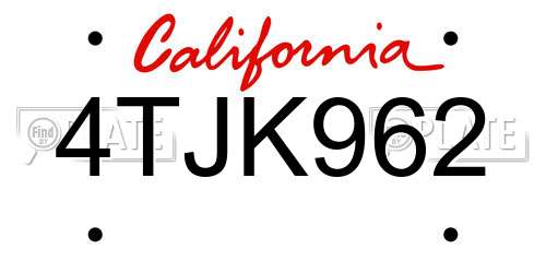 4TJK962 California License Plate