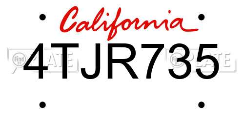 4TJR735 California License Plate
