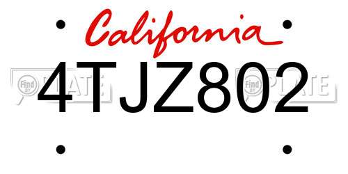 4TJZ802 California License Plate