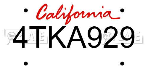 4TKA929 California License Plate