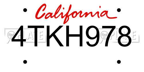4TKH978 California License Plate