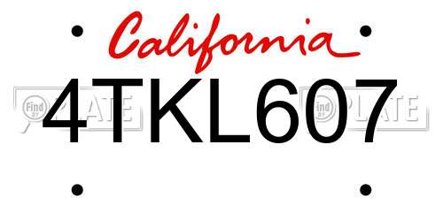 4TKL607 California License Plate