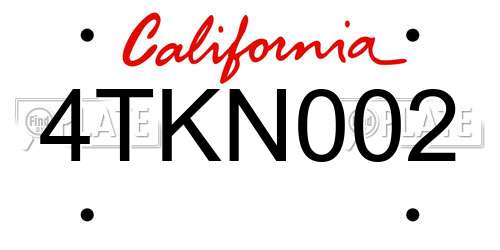 4TKN002 California License Plate