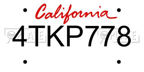 4TKP778 California License Plate