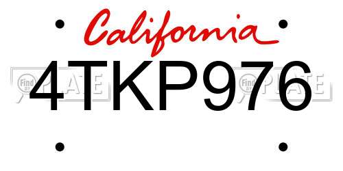 4TKP976 California License Plate