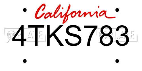 4TKS783 California License Plate