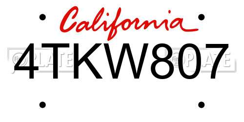 4TKW807 California License Plate