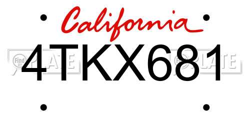4TKX681 California License Plate