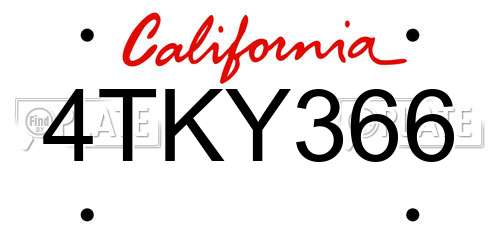 4TKY366 California License Plate