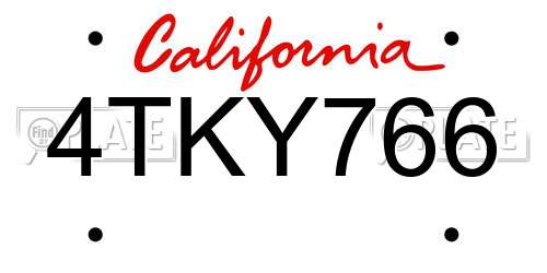 4TKY766 California License Plate