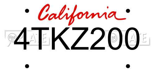 4TKZ200 California License Plate