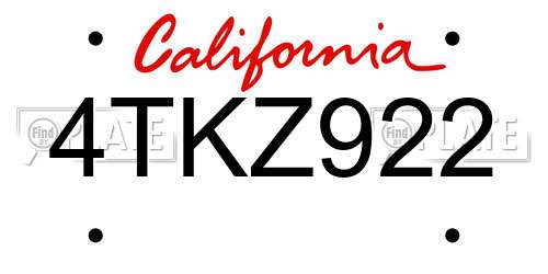 4TKZ922 California License Plate