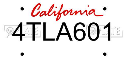 4TLA601 California License Plate
