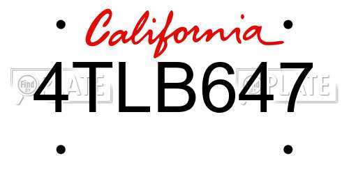 4TLB647 California License Plate