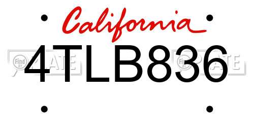 4TLB836 California License Plate
