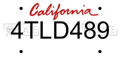 4TLD489 California License Plate