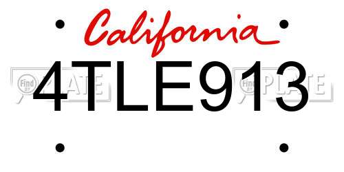 4TLE913 California License Plate