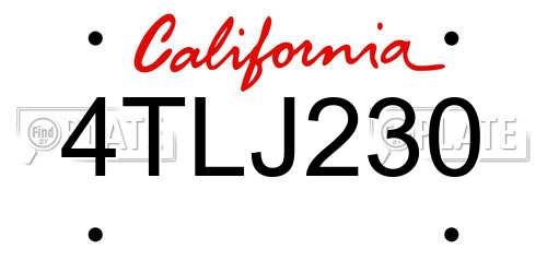 4TLJ230 California License Plate