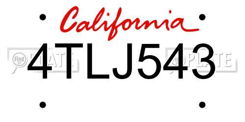 4TLJ543 California License Plate
