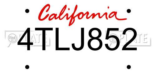 4TLJ852 California License Plate