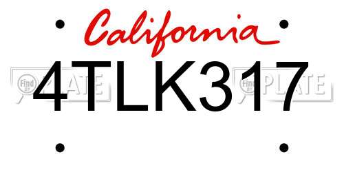 4TLK317 California License Plate