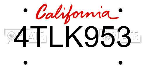 4TLK953 California License Plate