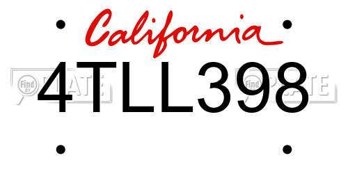 4TLL398 California License Plate