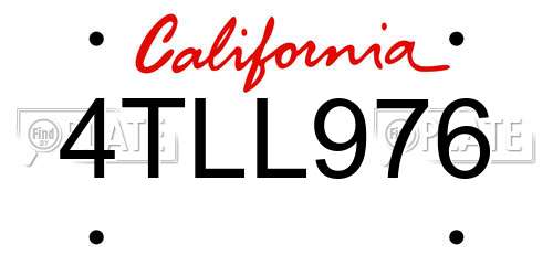 4TLL976 California License Plate