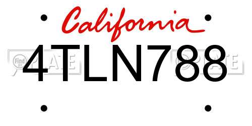 4TLN788 California License Plate