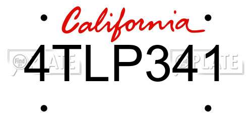 4TLP341 California License Plate