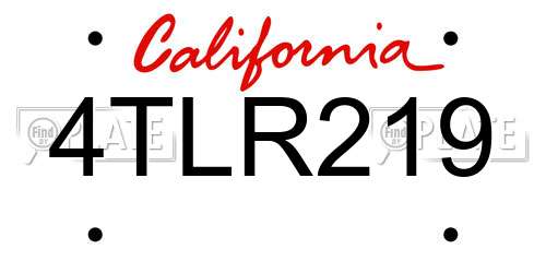 4TLR219 California License Plate